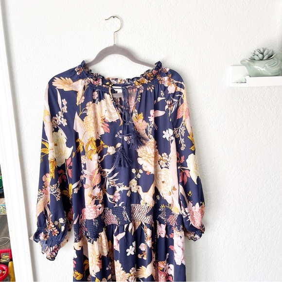 Terra & Sky Dress Women's 2X Blue Bird Floral Print Peasant Maxi - Picture 3 of 8